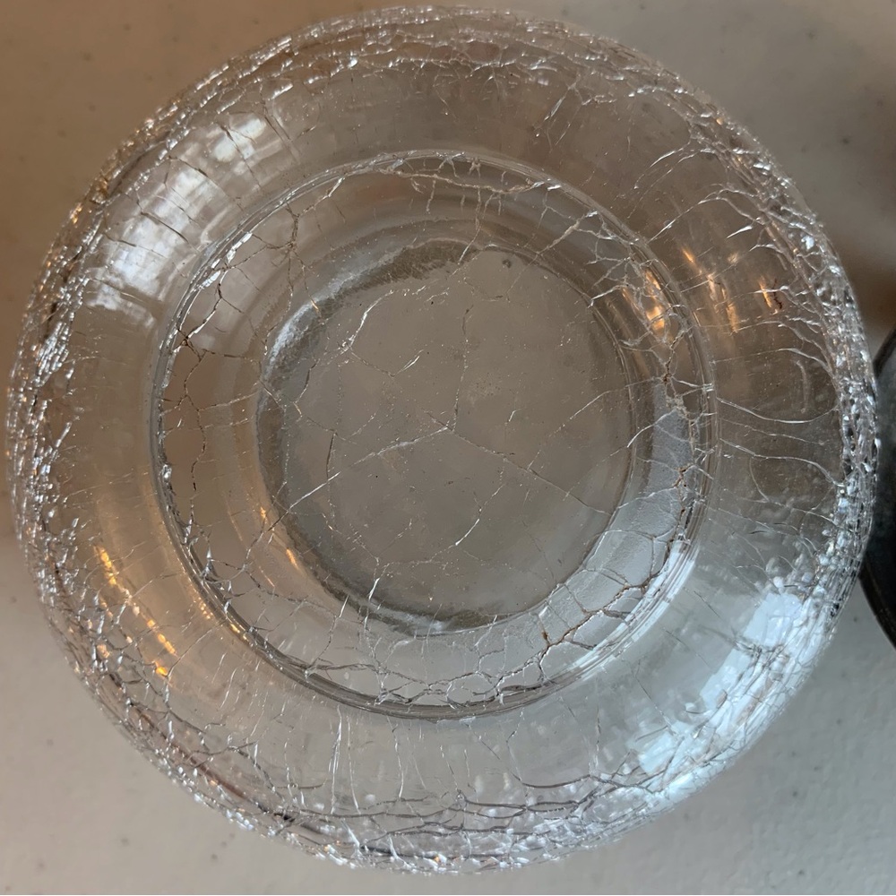 Vintage Pier 1 Clear Crackle Glass Bowl Vase With  Silver Tone Pewter Lid - Picture 8 of 8
